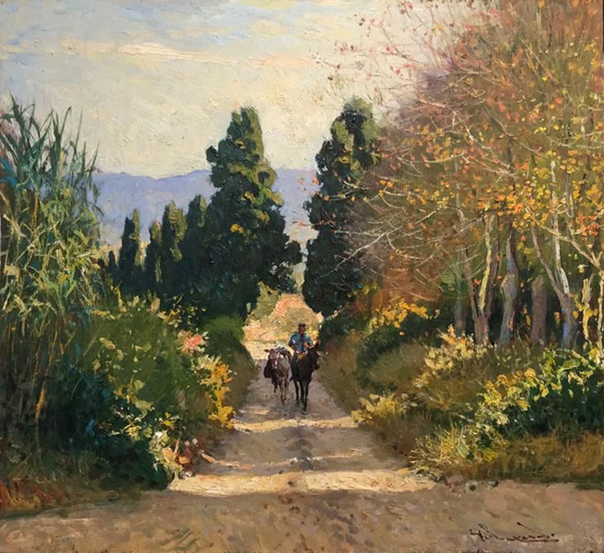 Giorgio Luxardo - Country Road With Donkeys-photo-2