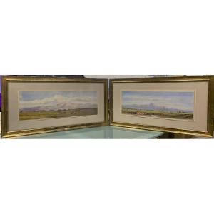 Gabriele Carell Pair Of Watercolors: The Roman Countryside