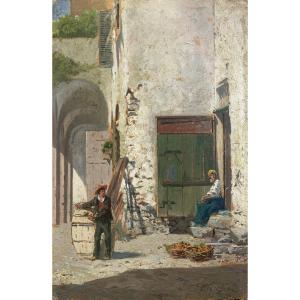 ADELCHI DE GROSSI - Scène de la vie paysanne en Ligurie