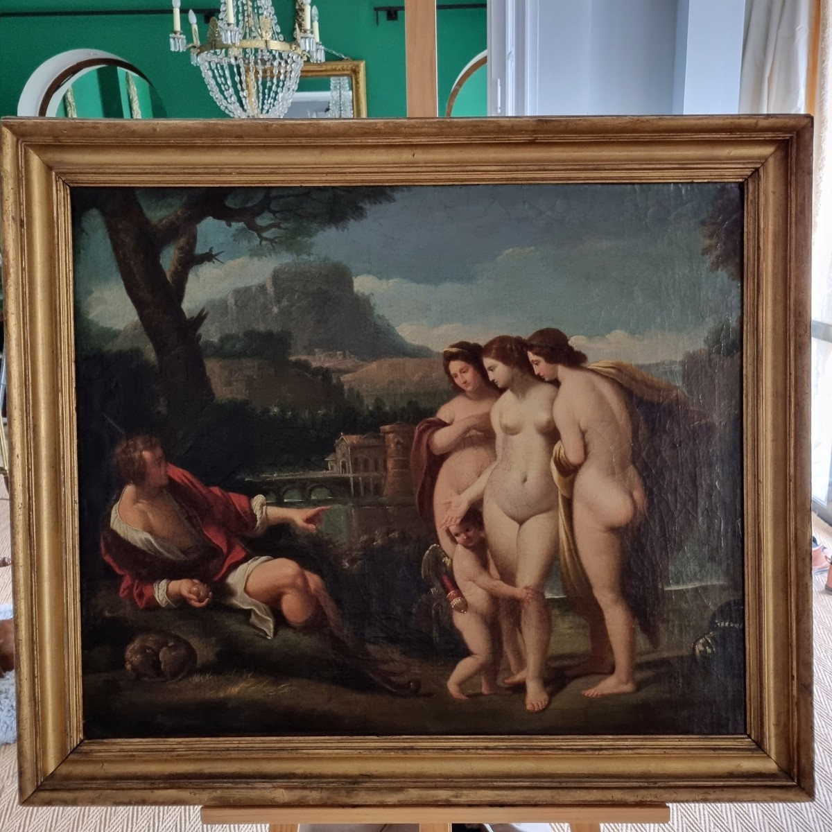 Jacques-Antoine Vallin, "Le jugement de Pâris", Huile sur toile, fin XVIIIéme.-photo-2