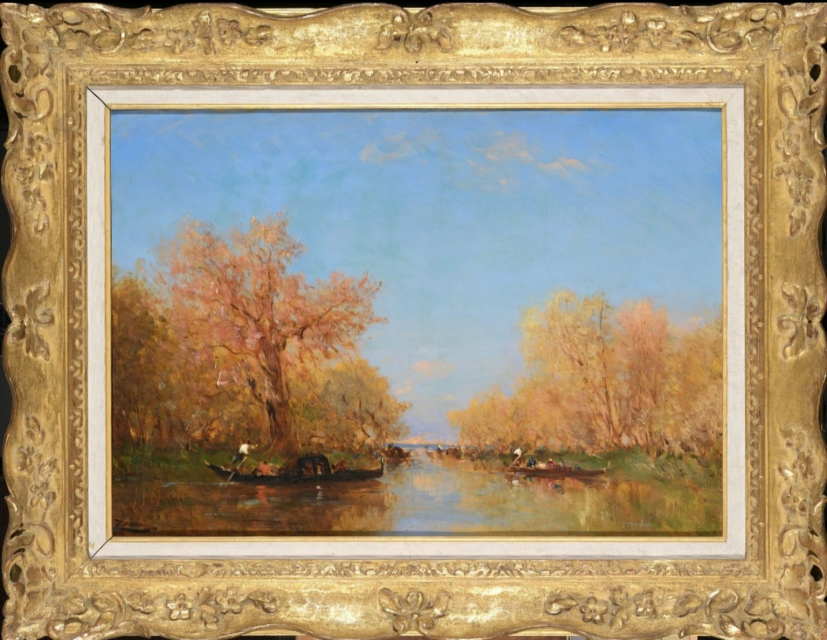 Felix Ziem "the French Garden In Venice", Oil On Canvas Signed.-photo-2