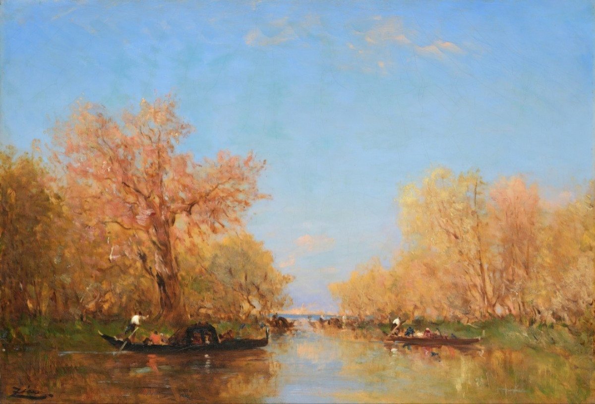 Felix Ziem "the French Garden In Venice", Oil On Canvas Signed.-photo-8