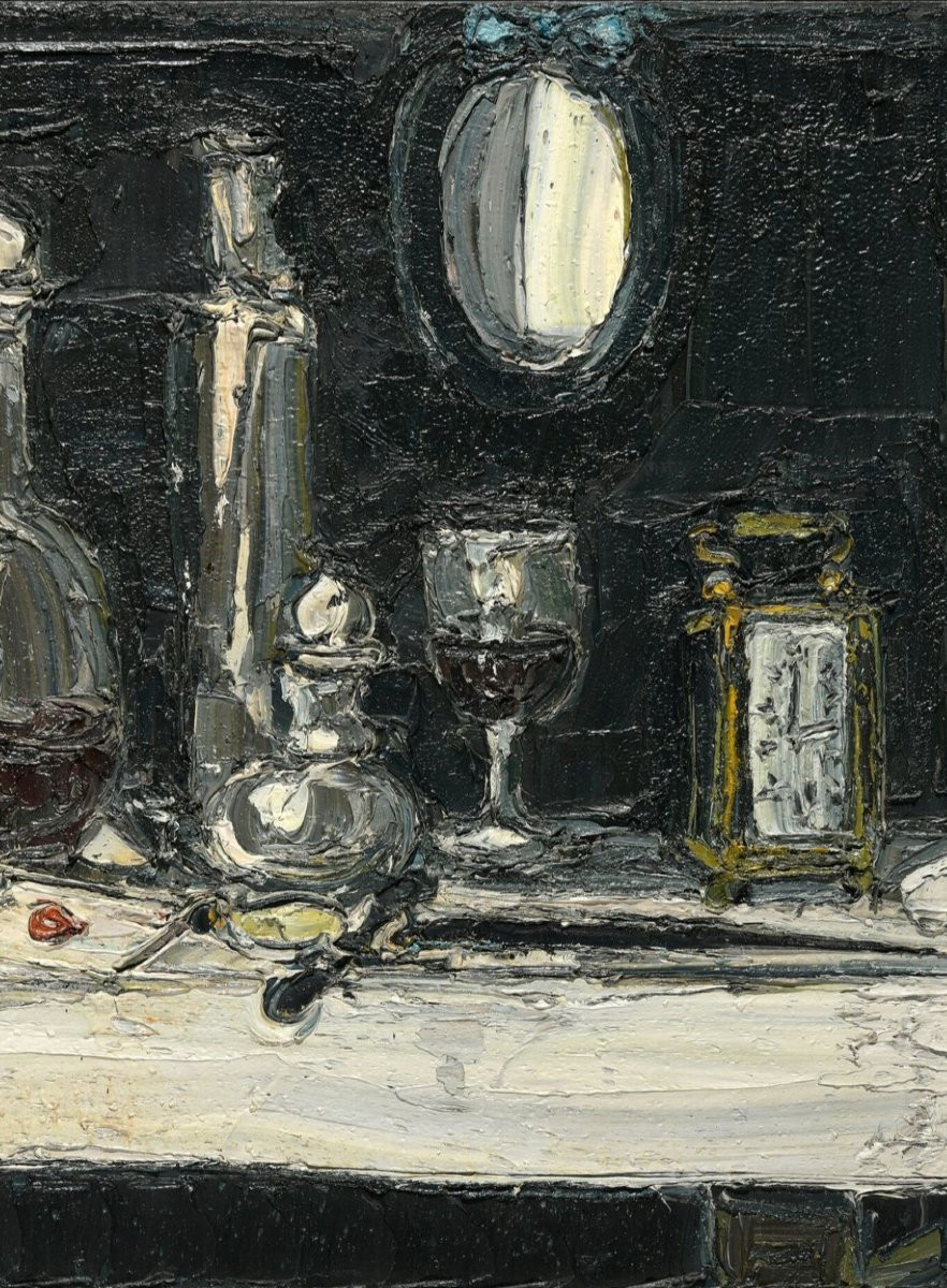 André Cottavoz, "black Still Life", Large Oil On Canvas, Signed. -photo-3