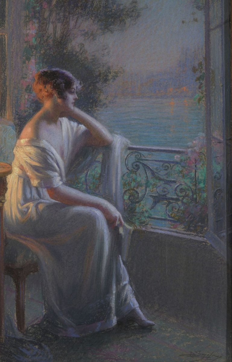 Delphin Enjolras, "reverie", Signed Pastel. -photo-1