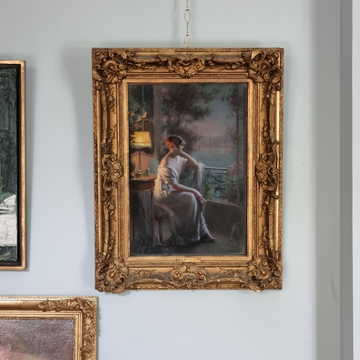 Delphin Enjolras, "reverie", Signed Pastel. -photo-5