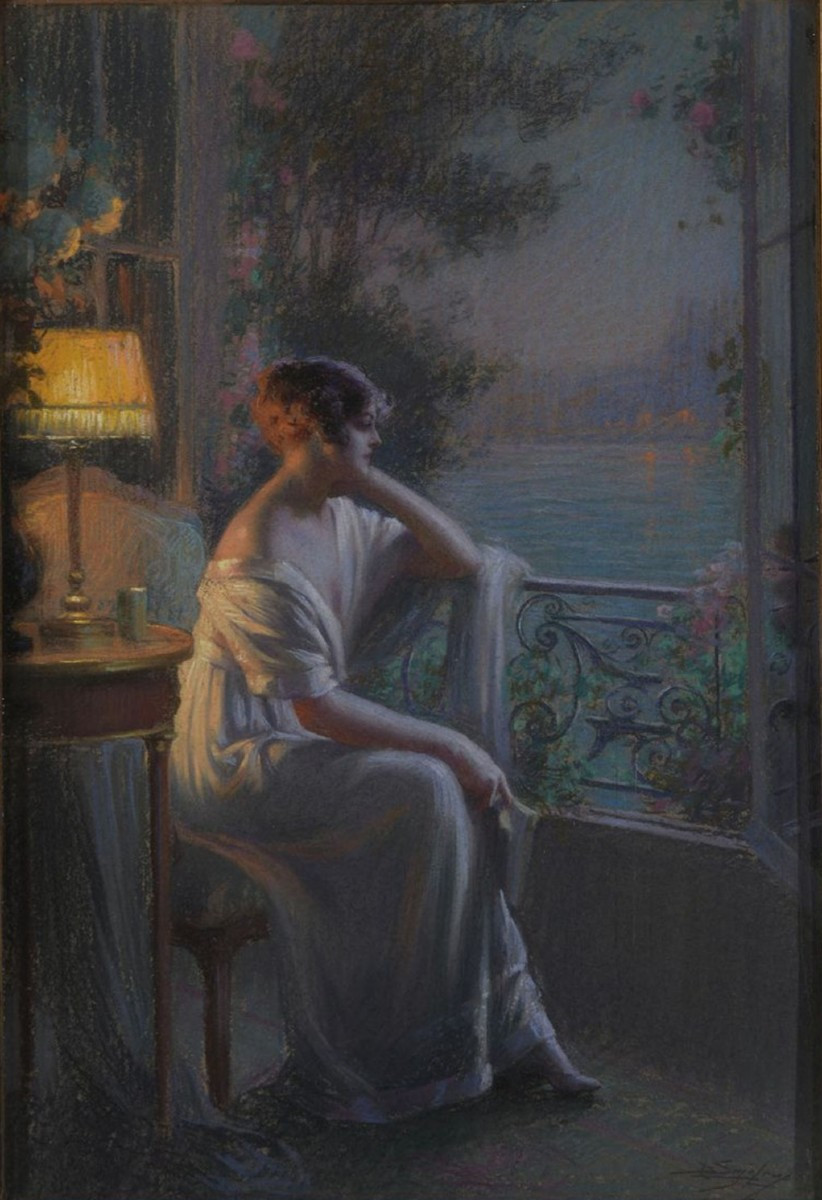 Delphin Enjolras, "reverie", Signed Pastel. 