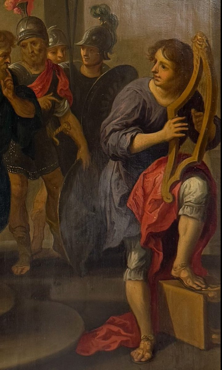 Erasmus Quellinus Ii, David Playing The Harp Before Saul, 17th Century Oil On Copper.-photo-3