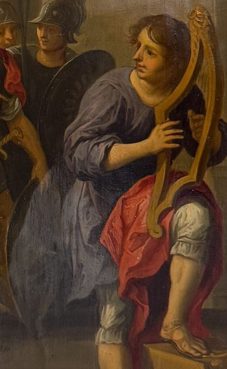 Erasmus Quellinus Ii, David Playing The Harp Before Saul, 17th Century Oil On Copper.-photo-4