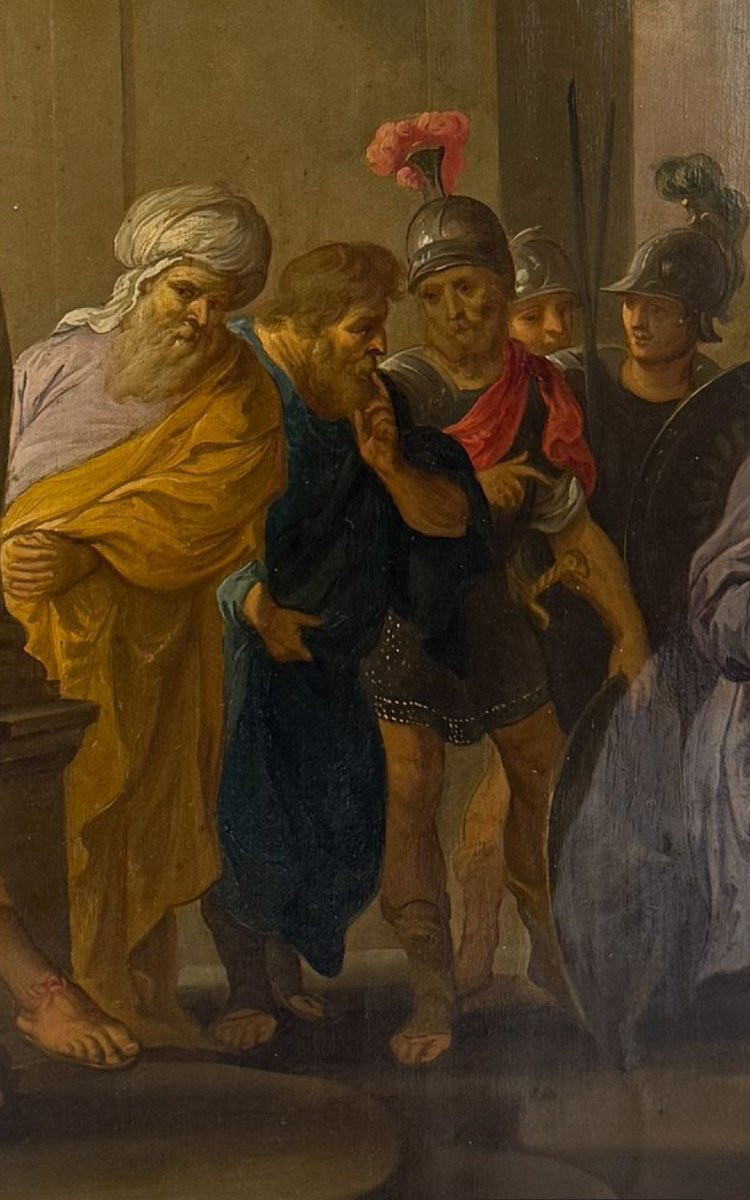 Erasmus Quellinus Ii, David Playing The Harp Before Saul, 17th Century Oil On Copper.-photo-1