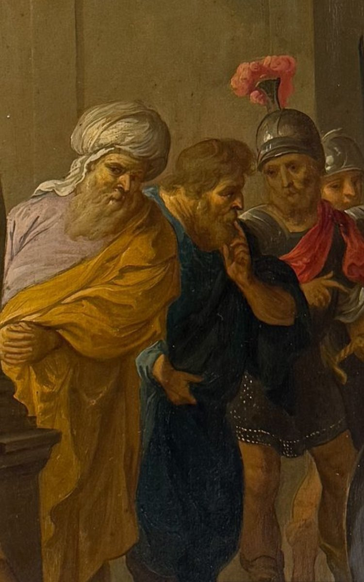 Erasmus Quellinus Ii, David Playing The Harp Before Saul, 17th Century Oil On Copper.-photo-2