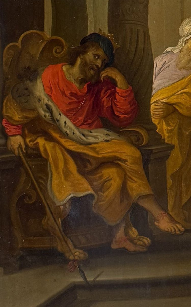 Erasmus Quellinus Ii, David Playing The Harp Before Saul, 17th Century Oil On Copper.-photo-3