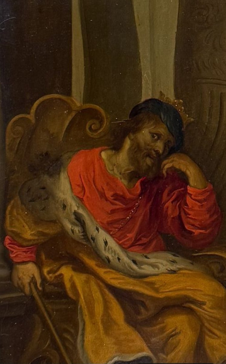 Erasmus Quellinus Ii, David Playing The Harp Before Saul, 17th Century Oil On Copper.-photo-4