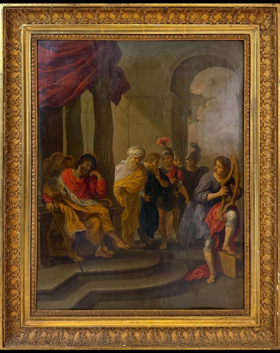Erasmus Quellinus Ii, David Playing The Harp Before Saul, 17th Century Oil On Copper.-photo-5