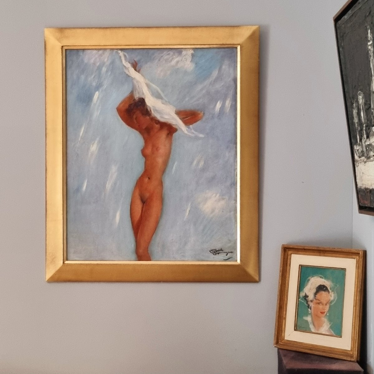 Jean Gabriel Domergue, grande huile sur panneau signée, 80,7×65,2 cm.-photo-2