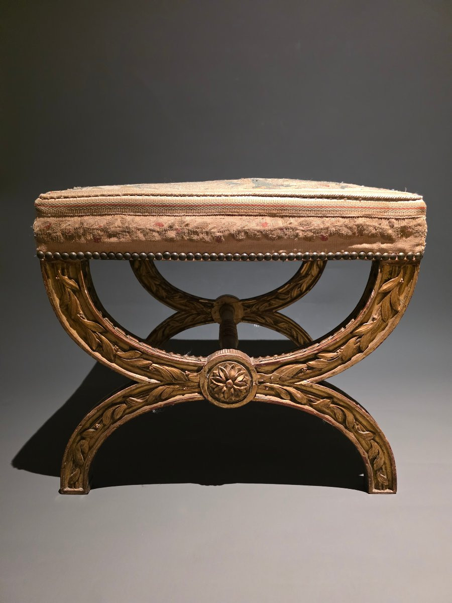 Louis XVI Period Curule Stool. Aubusson Tapestry.-photo-2