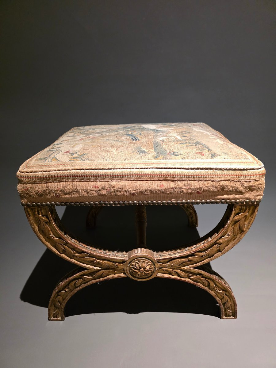 Louis XVI Period Curule Stool. Aubusson Tapestry.-photo-3