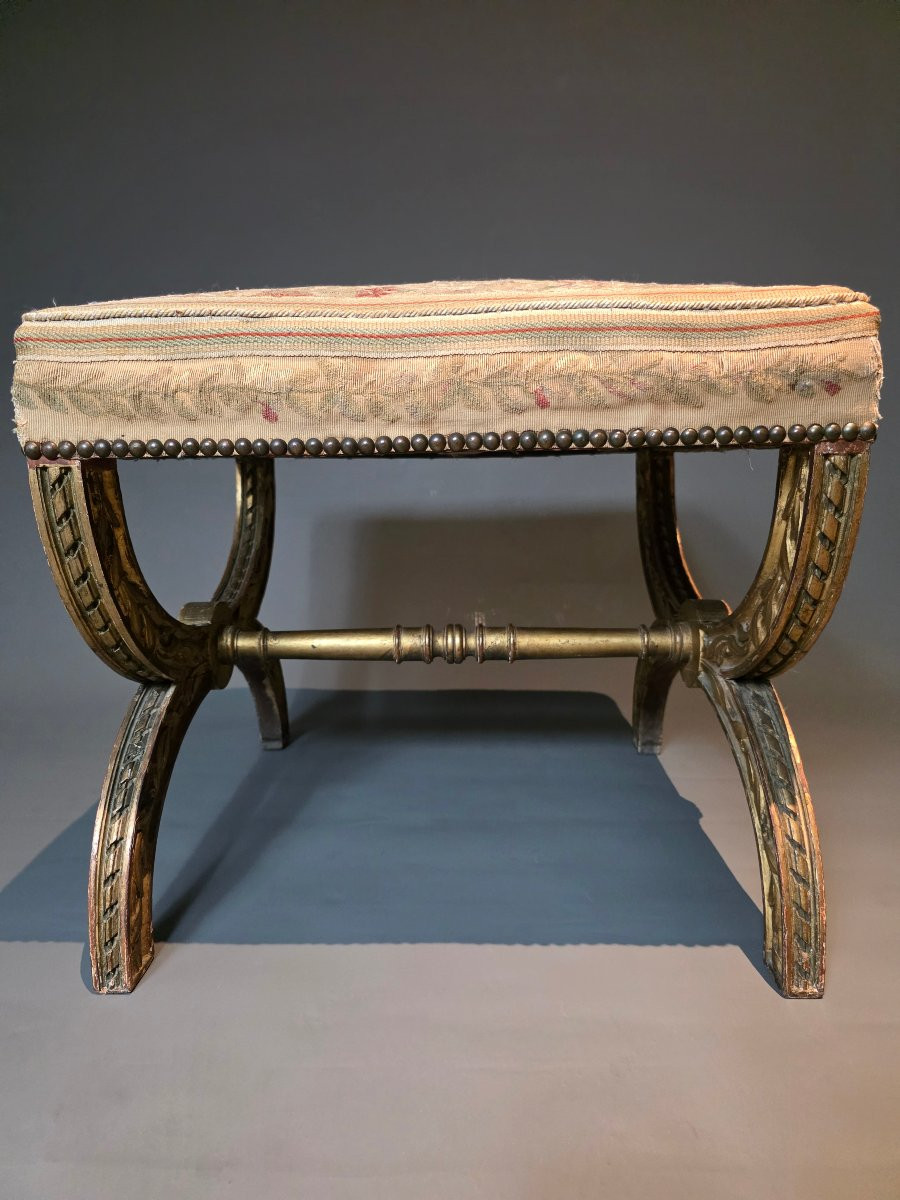 Louis XVI Period Curule Stool. Aubusson Tapestry.-photo-2
