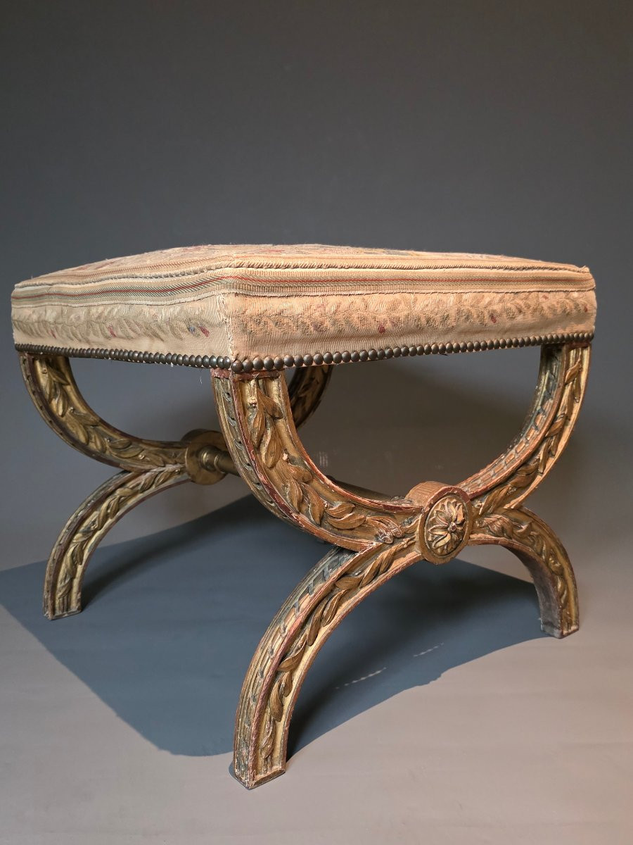 Louis XVI Period Curule Stool. Aubusson Tapestry.-photo-3