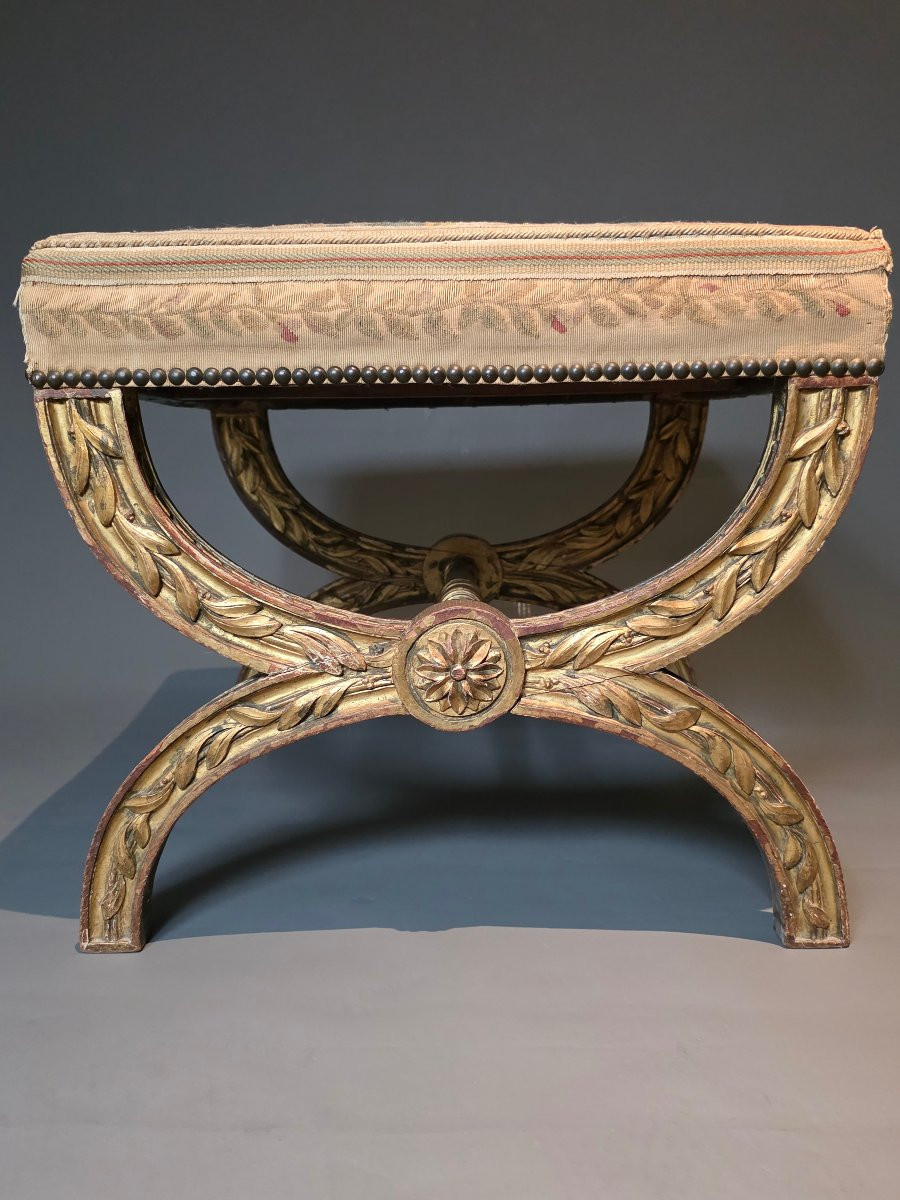 Louis XVI Period Curule Stool. Aubusson Tapestry.-photo-4
