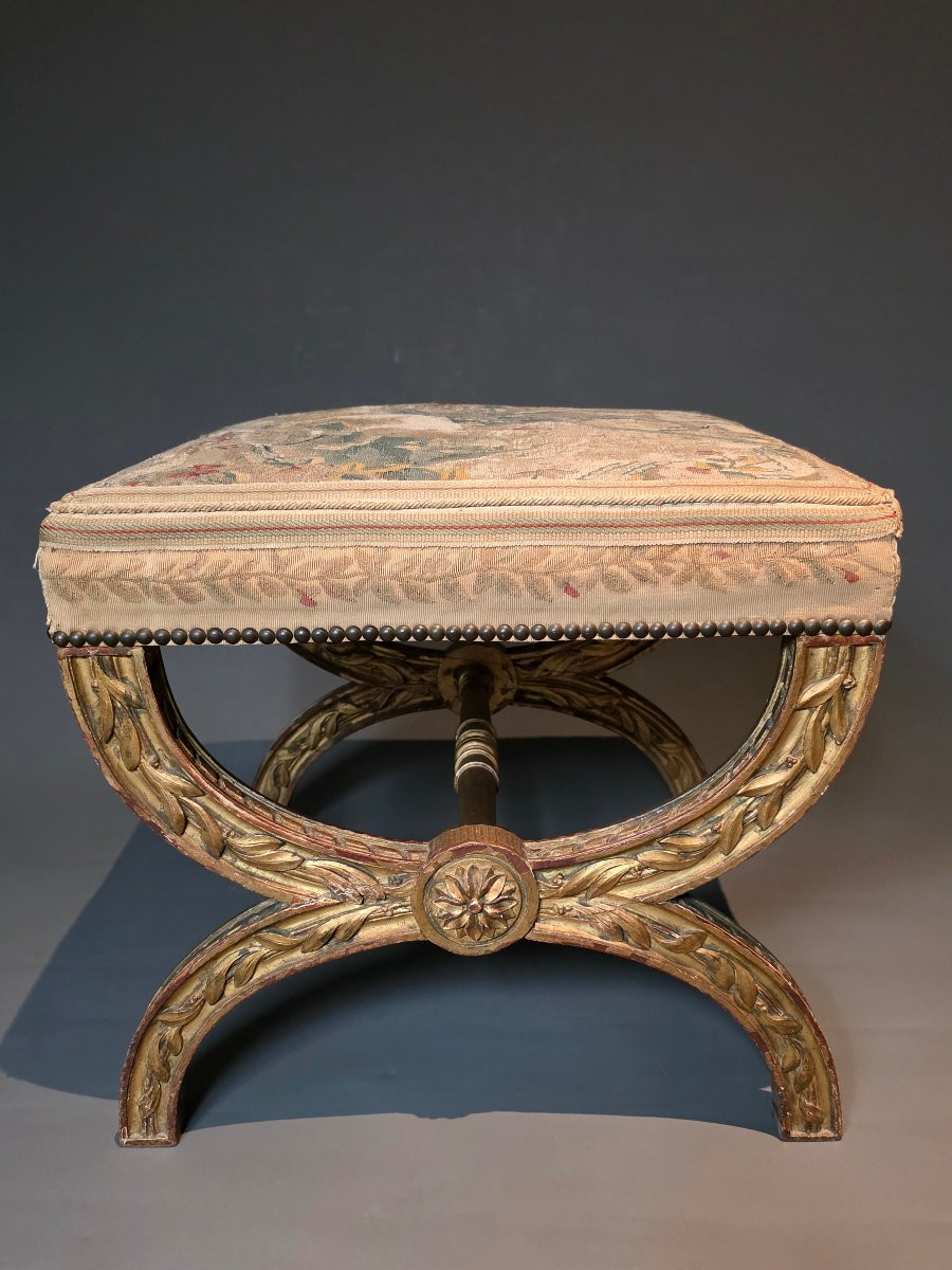 Louis XVI Period Curule Stool. Aubusson Tapestry.-photo-5