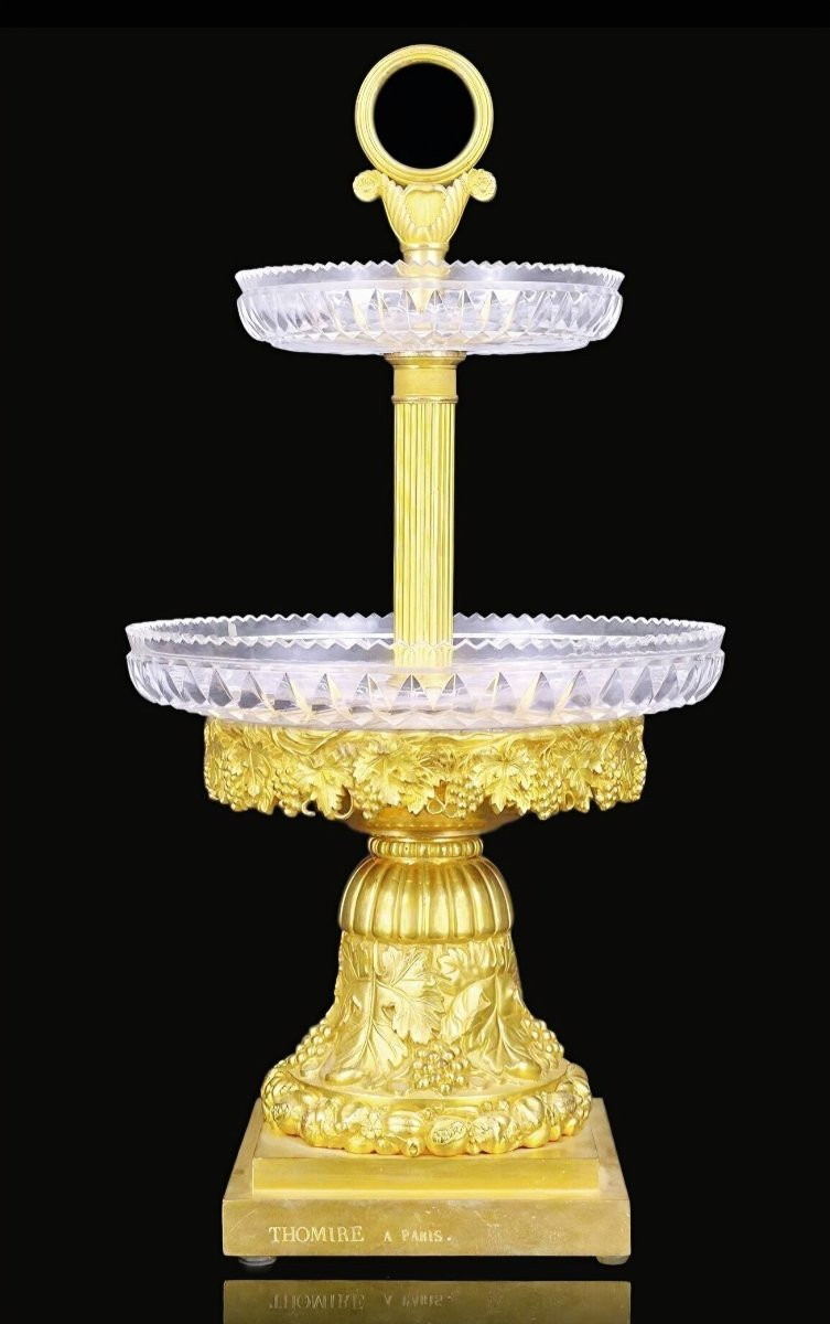 Pair Of Display Stands In Gilt Bronze And Crystal, Signed "thomire à Paris".-photo-1