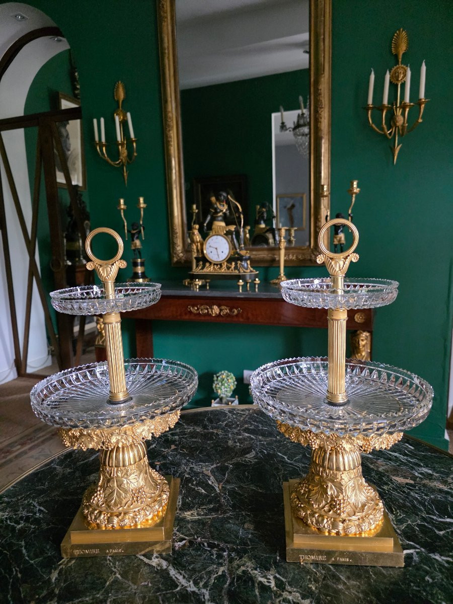 Pair Of Display Stands In Gilt Bronze And Crystal, Signed "thomire à Paris".-photo-5