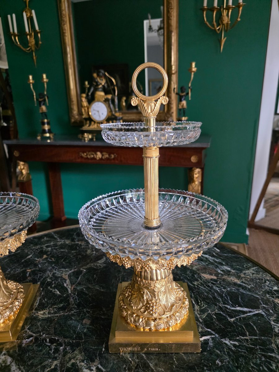 Pair Of Display Stands In Gilt Bronze And Crystal, Signed "thomire à Paris".-photo-6