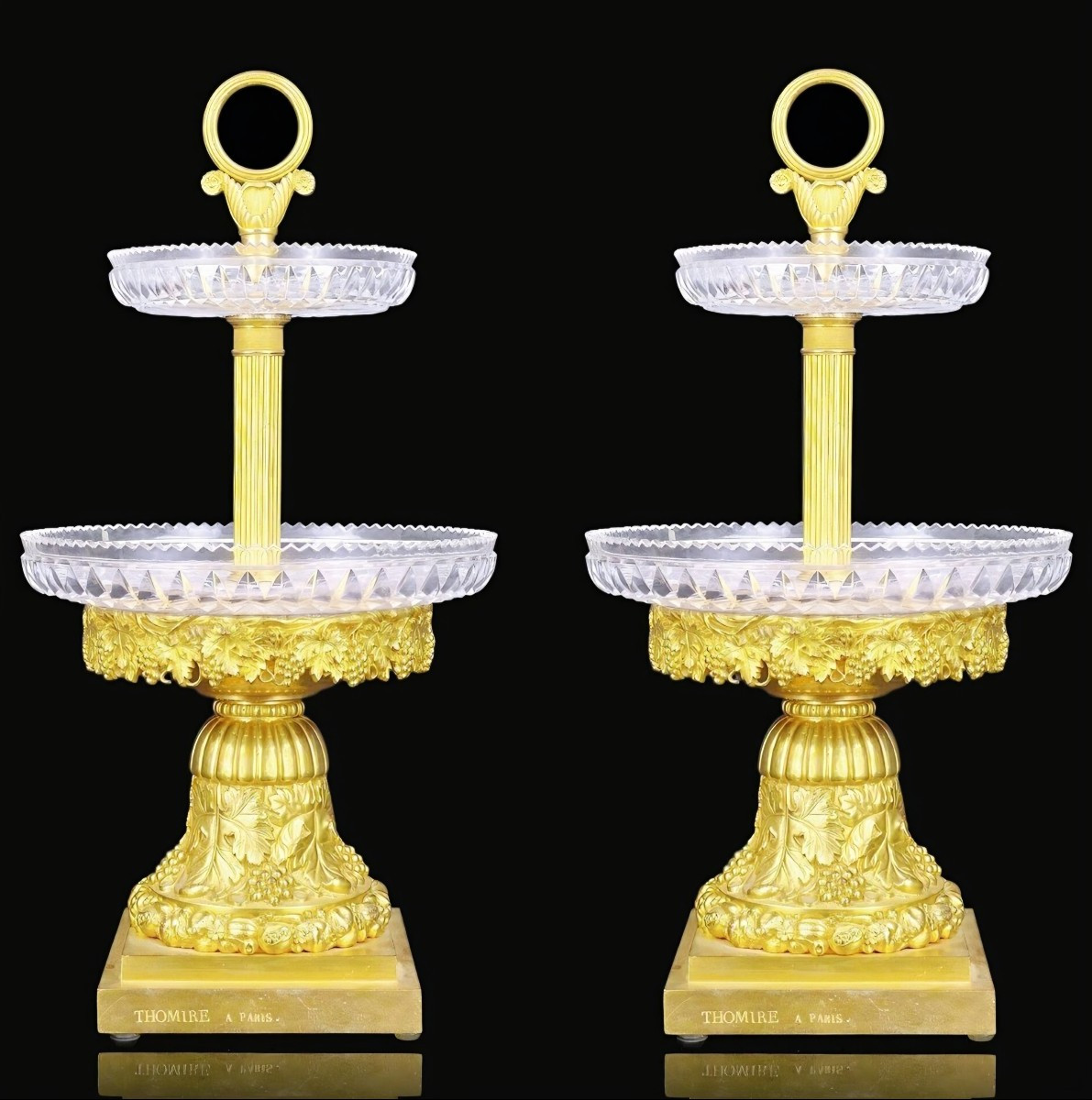 Pair Of Display Stands In Gilt Bronze And Crystal, Signed "thomire à Paris".