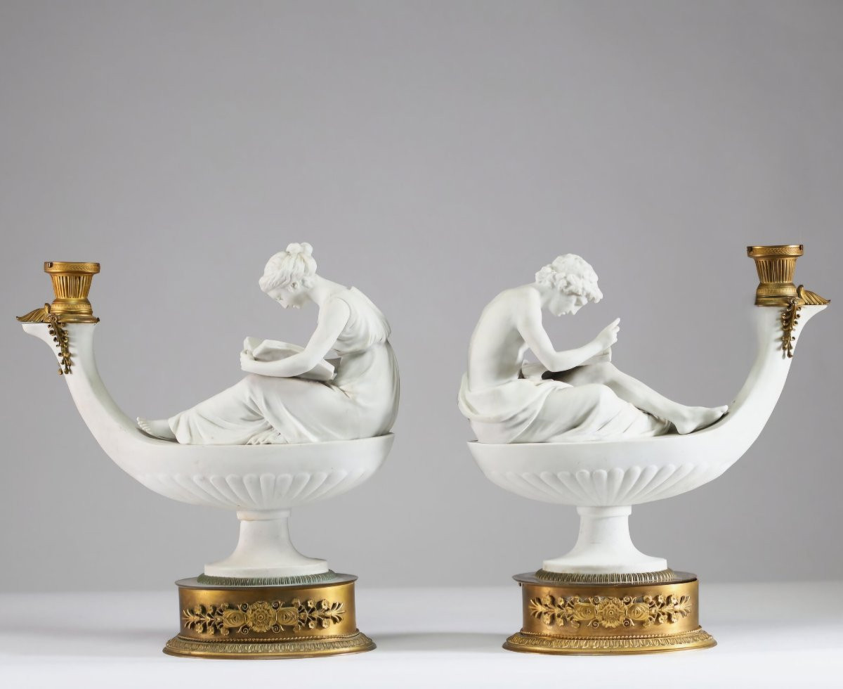 Pair Of Porcelain Oil Lamps, Boizot And Thomire. -photo-2