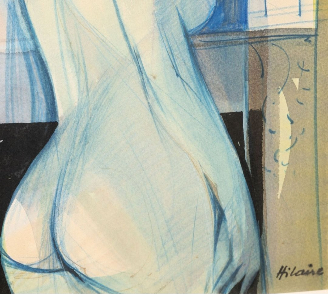 Camille Hilaire:"Nu bleu de dos", aquarelle signée. -photo-4