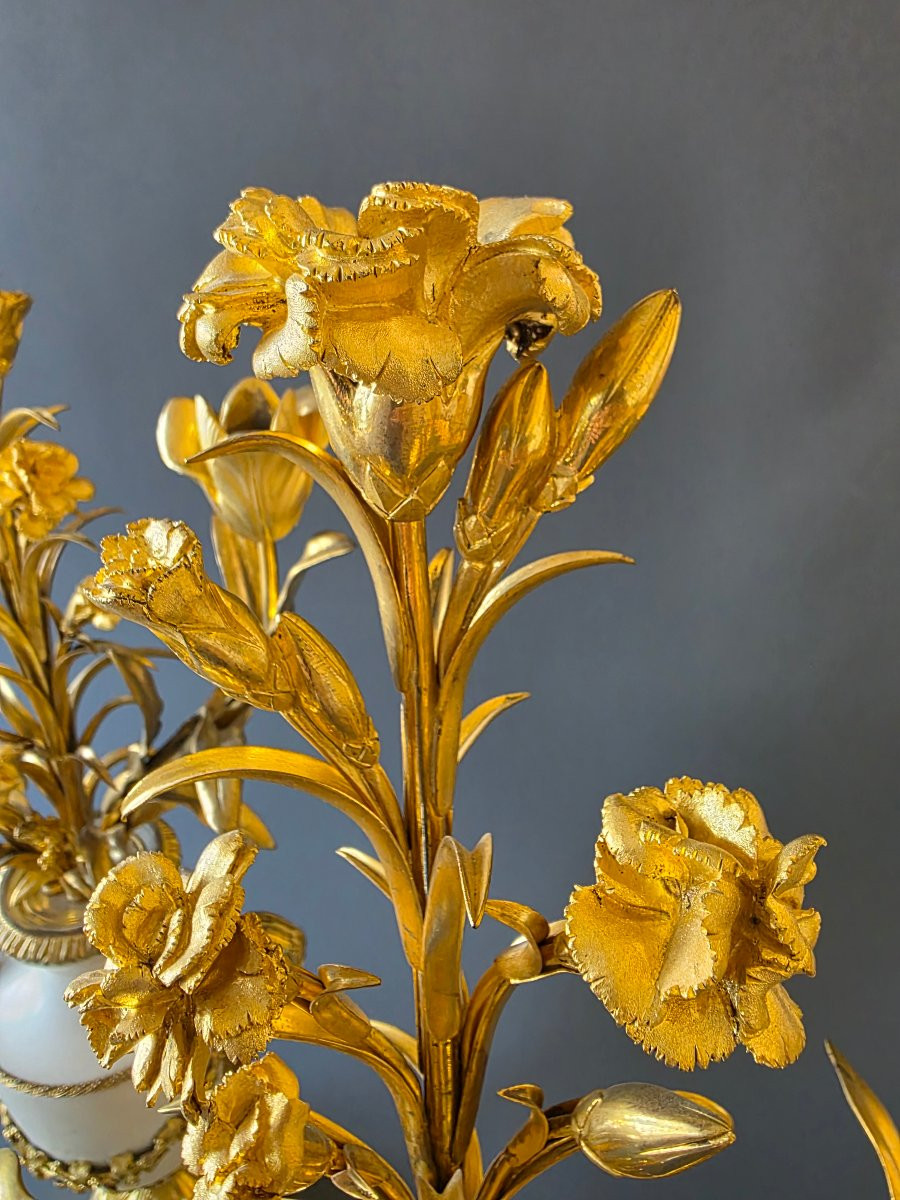 Signé Eugène Hazart, Grands Candélabres aux bouquets. 70 cm.-photo-3