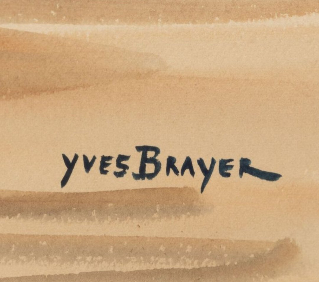 Yves BRAYER "Chevaux en Camargue",Grande aquarelle originale signée. 75cm/55cm.-photo-4
