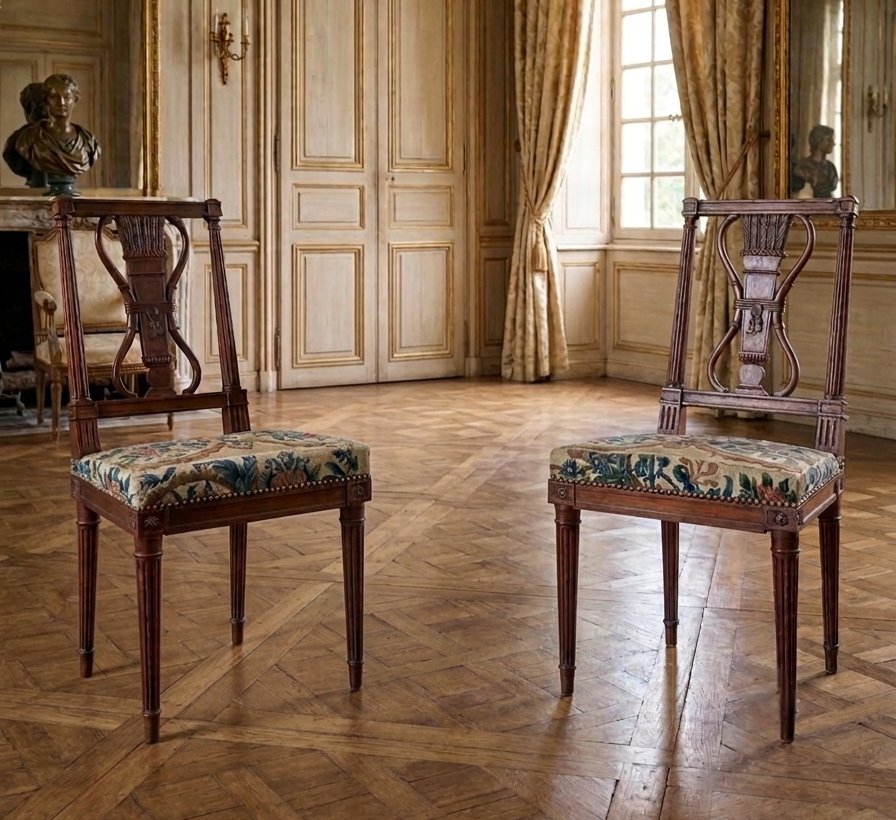 Georges Jacob/château De Villiers-le-bâcle, Pair Of Louis XVI-style Chairs. -photo-8