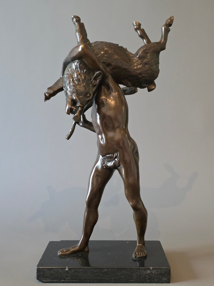 Hercules And The Erymanthian Boar, By Giambologna. 19th-century Bronze. -photo-4