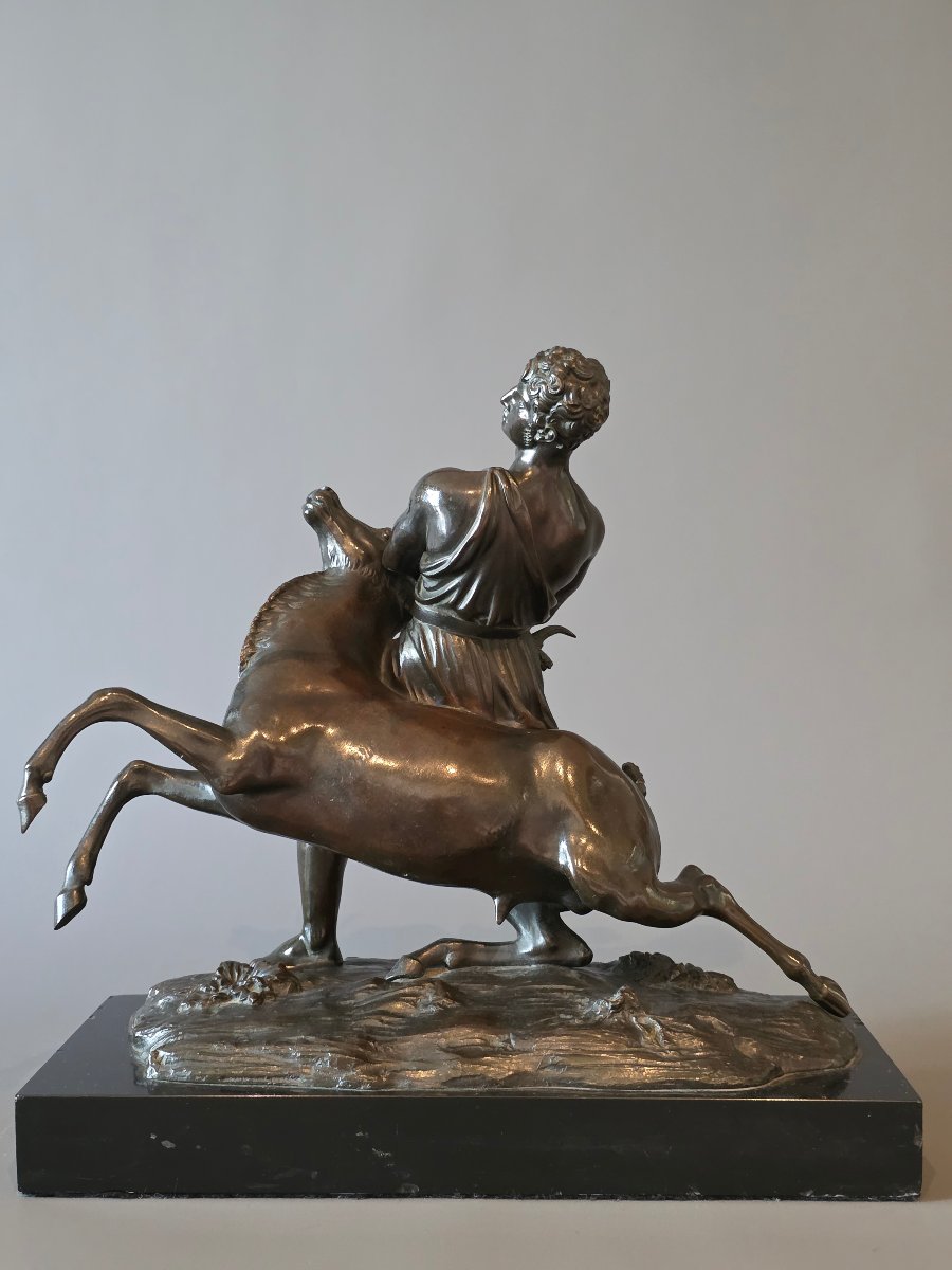 Hercules And The Ceryneian Hind, A Rare 19th-century Bronze Sculpture. -photo-4