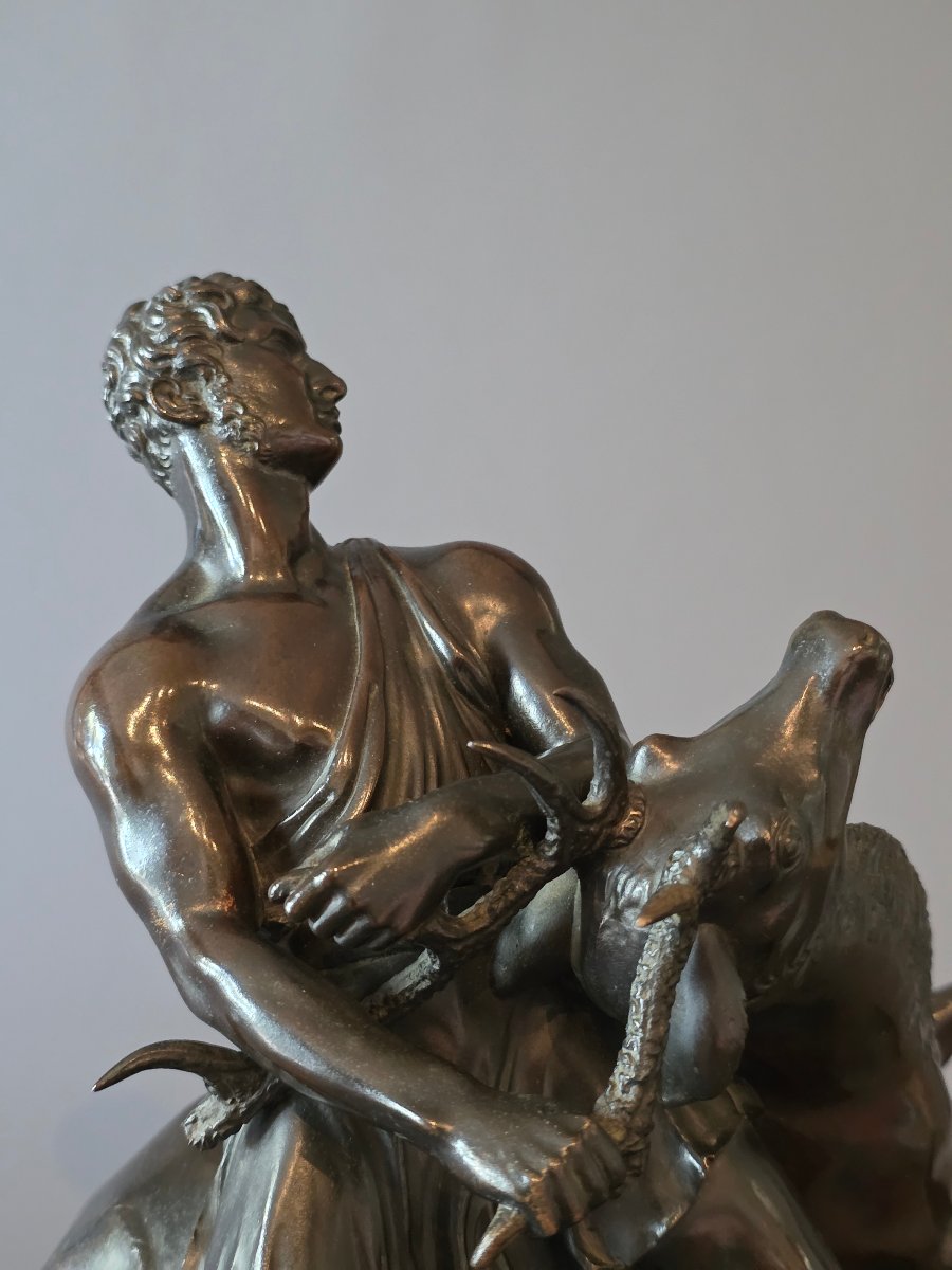 Hercules And The Ceryneian Hind, A Rare 19th-century Bronze Sculpture. -photo-3