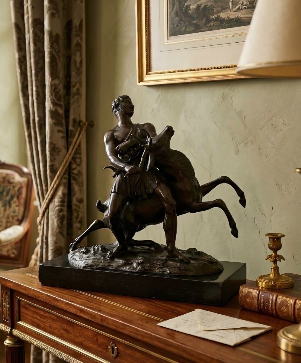 Hercules And The Ceryneian Hind, A Rare 19th-century Bronze Sculpture. -photo-6