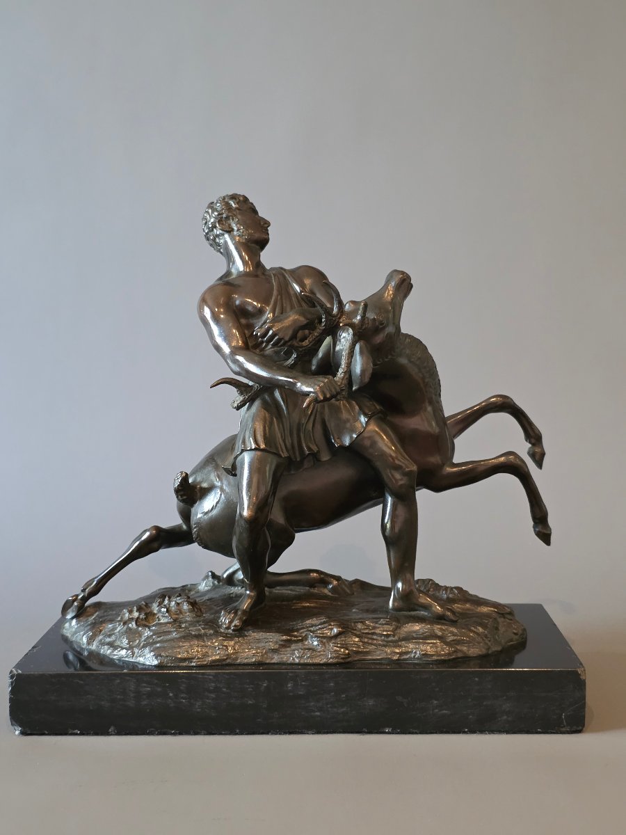 Hercules And The Ceryneian Hind, A Rare 19th-century Bronze Sculpture. 