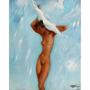 Jean Gabriel Domergue, grande huile sur panneau signée, 80,7×65,2 cm.