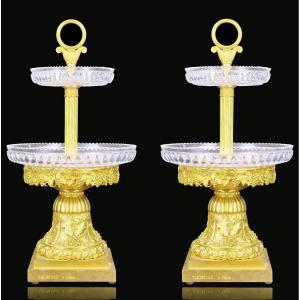 Pair Of Display Stands In Gilt Bronze And Crystal, Signed "thomire à Paris".