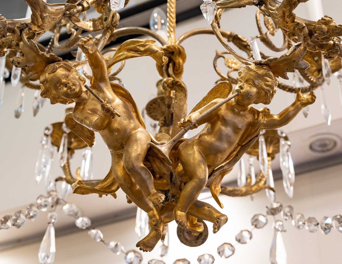Chandelier In Gilt Bronze And Crystal 19th-photo-4
