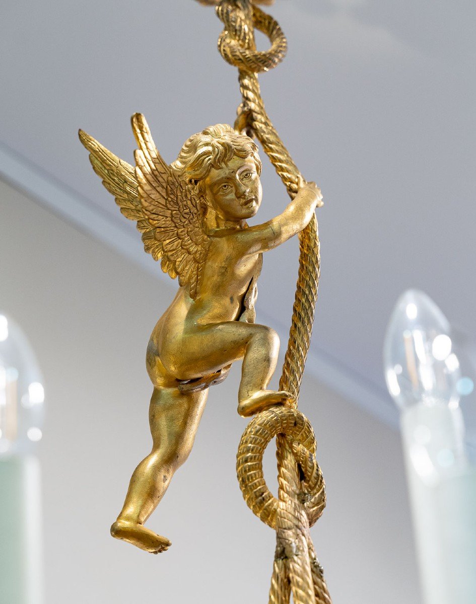 Chandelier In Gilt Bronze And Crystal 19th-photo-2