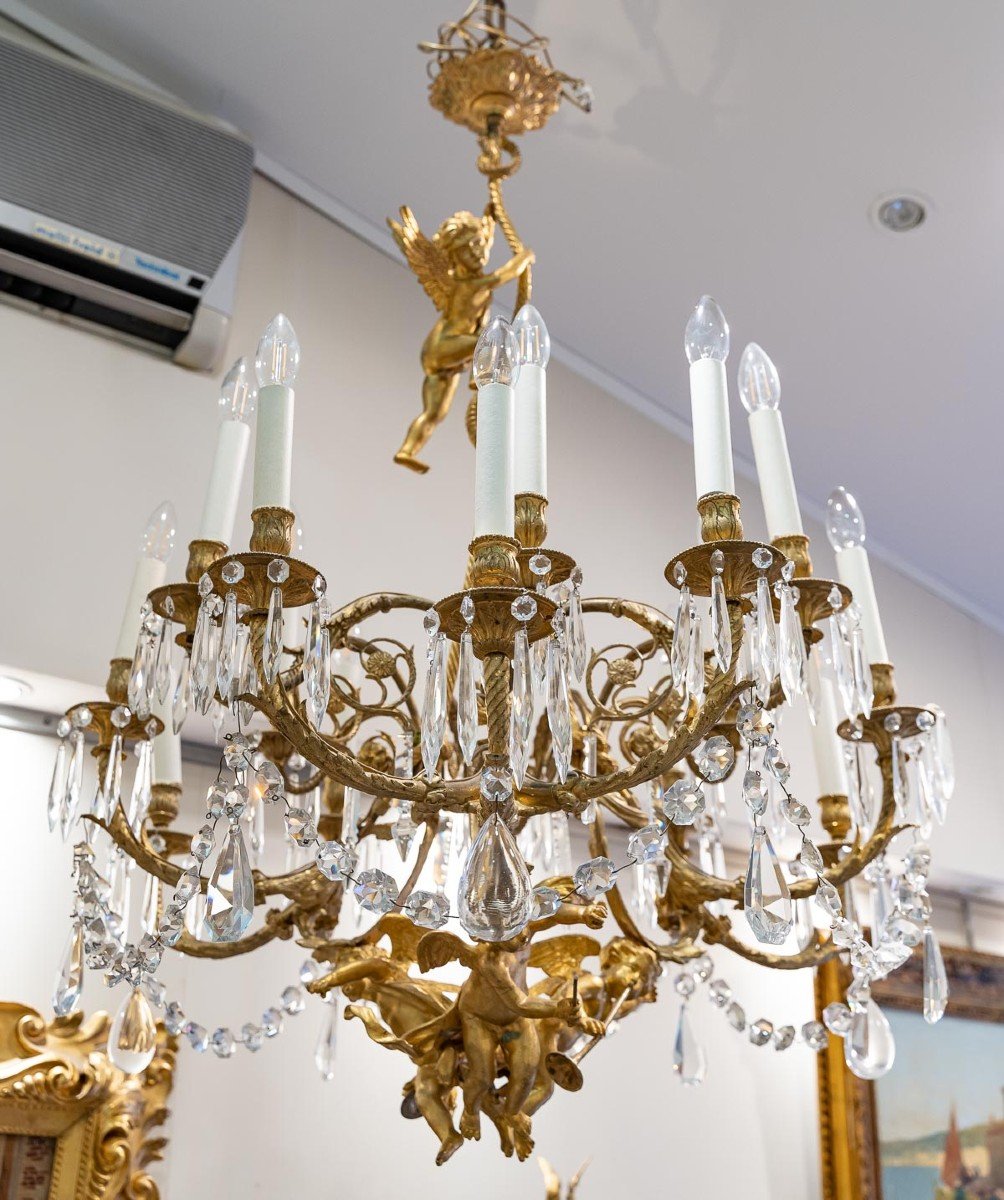 Chandelier In Gilt Bronze And Crystal 19th