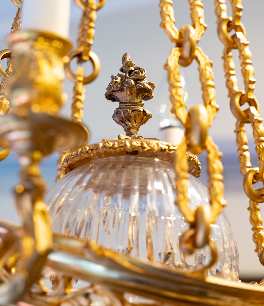 19th Century Bronze And Gilt Crystal Chandelier-photo-2