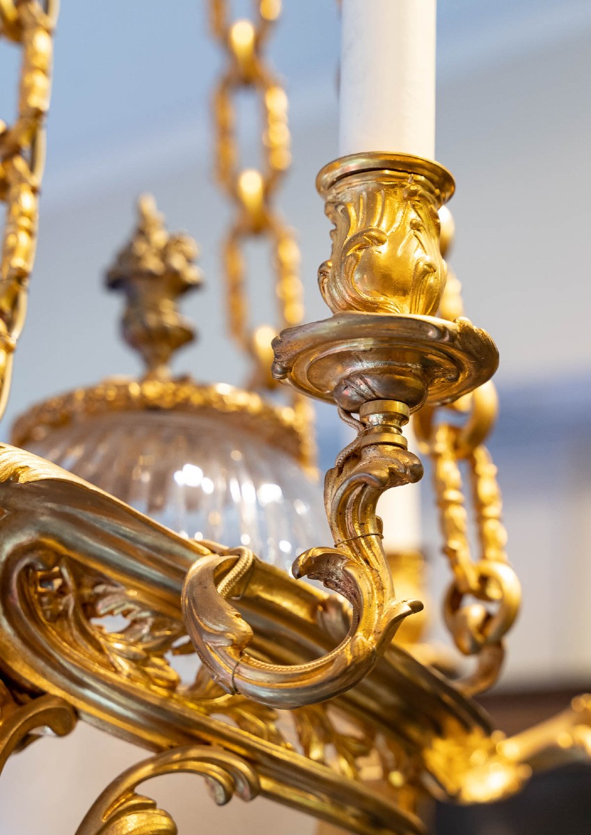 19th Century Bronze And Gilt Crystal Chandelier-photo-4