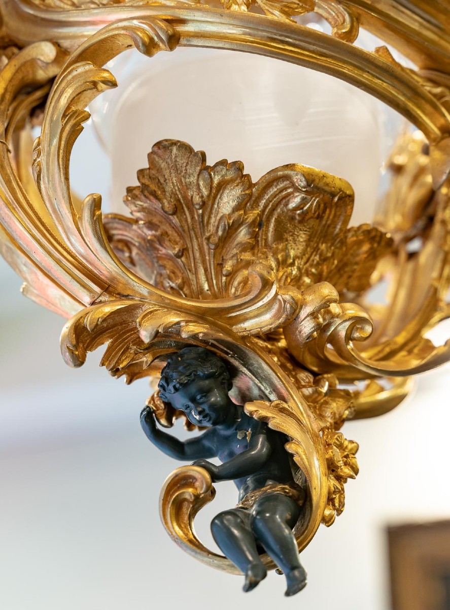 19th Century Bronze And Gilt Crystal Chandelier-photo-3