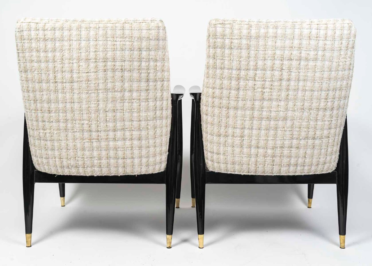Pair Of Armchairs In Black Lacquered And Varnished Wood-photo-1