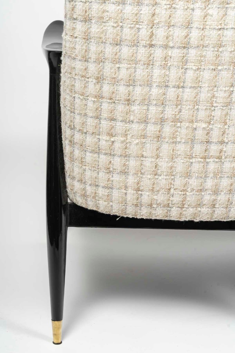 Pair Of Armchairs In Black Lacquered And Varnished Wood-photo-2