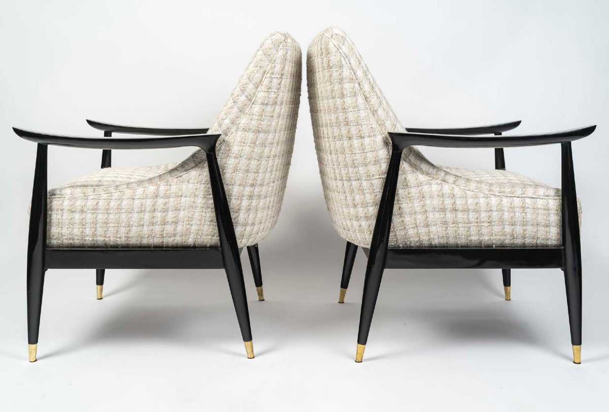 Pair Of Armchairs In Black Lacquered And Varnished Wood-photo-3
