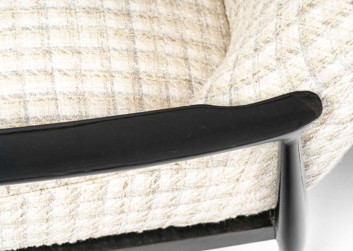 Pair Of Armchairs In Black Lacquered And Varnished Wood-photo-4